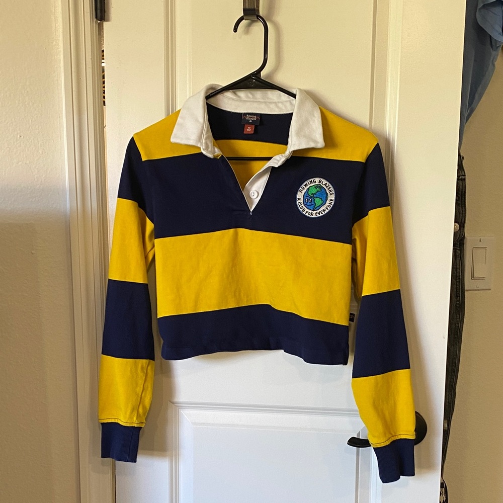 🌼 Rowing Blazers Women’s Striped Crop Long Sleeve Polo Shirt XS